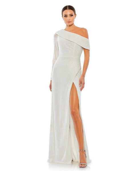 Women's Ieena Sequined Drop Shoulder Faux Wrap Gown