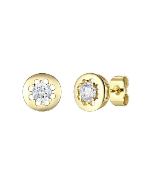 Sterling Silver 14k Gold Plated with 0.60ctw Lab Created Moissanite Solitaire Modern Bezel Stud Earrings