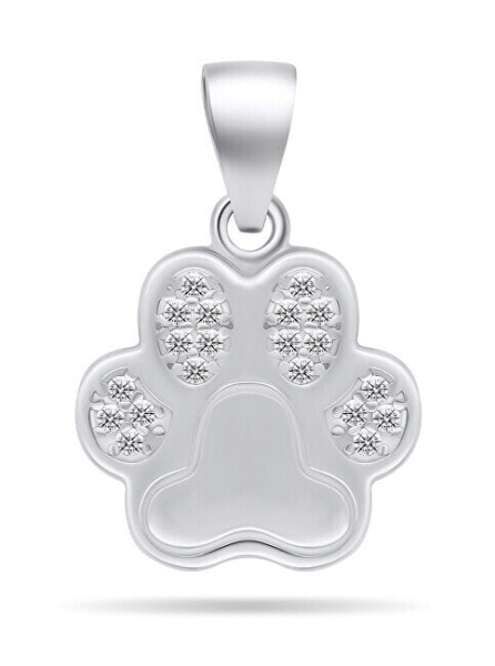 Playful silver pendant with zircons Paw PT63W