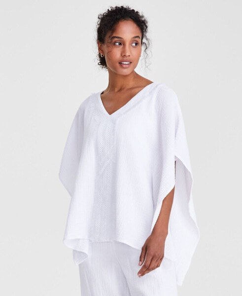 Petite Lace V-neck Gauze Poncho, Created for Macy's