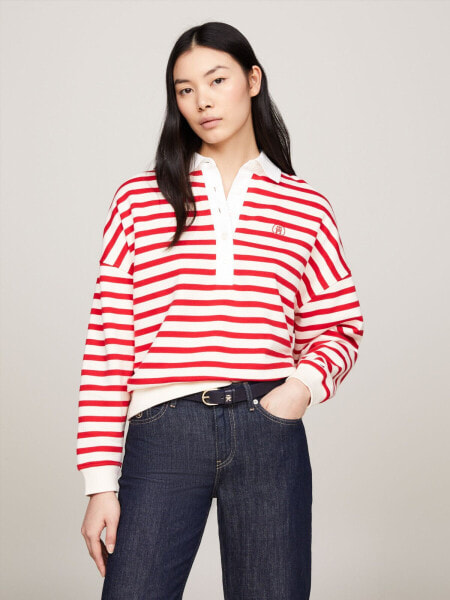 Relaxed Fit Breton Stripe Rugby Polo