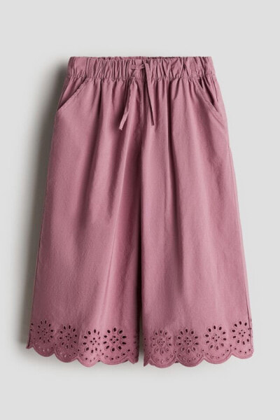 Wide-leg Pants with Eyelet Embroidery