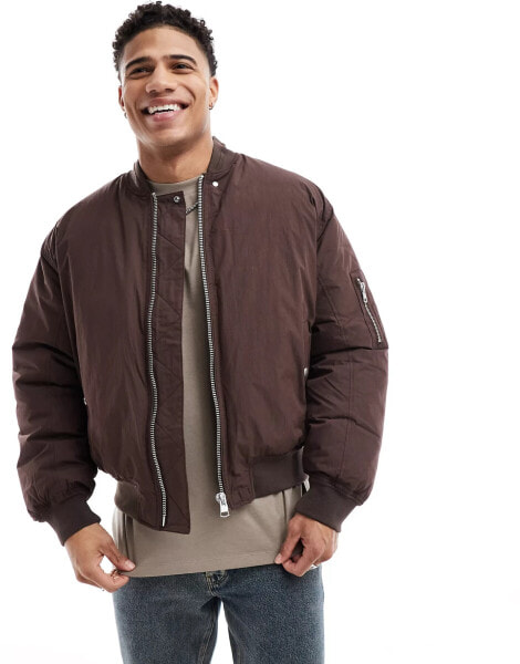 River Island padded premium bomber in rust