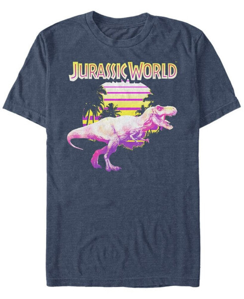 Jurassic World Men's Neon Purple Yellow T-Rex Short Sleeve T-Shirt