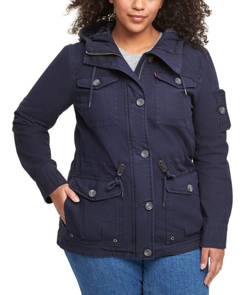 Trendy Plus Size Cotton Hood Utility Jacket