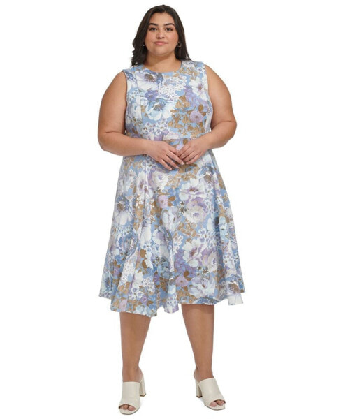 Plus Size Printed Sleeveless Fit & Flare Dress