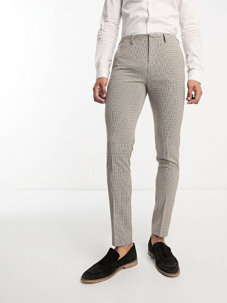 ASOS DESIGN skinny suit trousers in micro check in stone