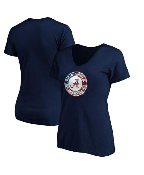 Women's Navy Alabama Crimson Tide Banner Wave V-Neck T-shirt