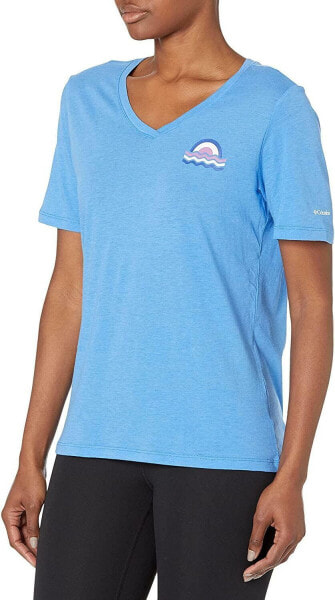 Columbia 280296 Bluebird Day Relaxed V Neck, Harbor Blue Heather,Size 2X Plus
