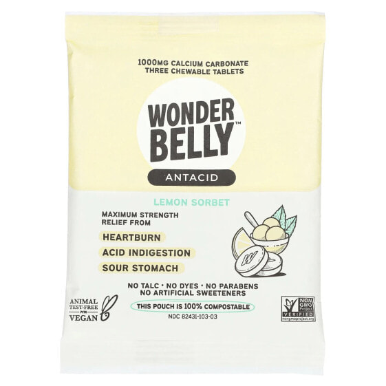 Жевательные таблетки Wonderbelly антацидные клубничный молочный коктейль, 3 шт.