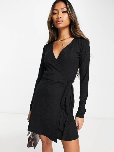 NA-KD v neck tie side mini dress in black 