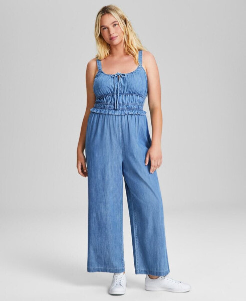 Women's Cotton Chambray Smocked-Waist Jumpsuit, Created for Macy's