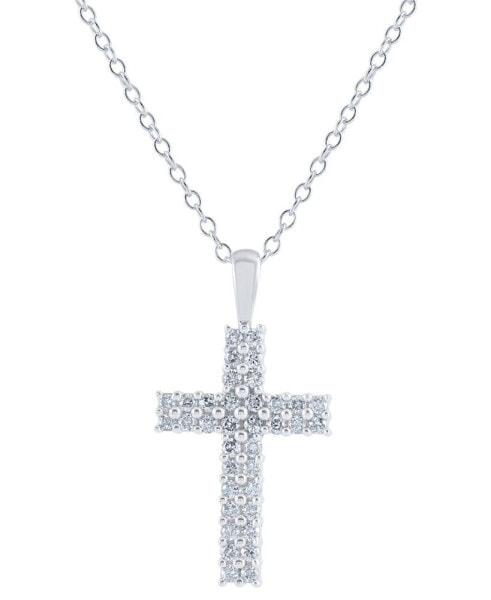 Diamond Double Row Cross 18" Pendant Necklace (1/4 ct. t.w.) in 14k White Gold