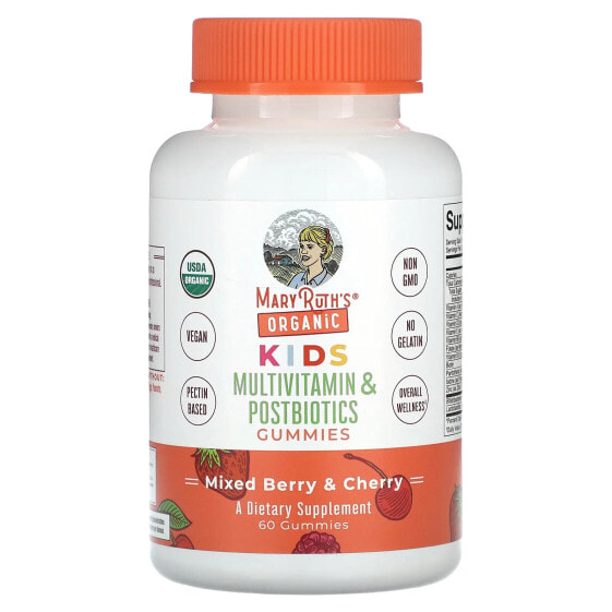 Витамины для детей MaryRuth's Organic Kids, Мультивитамины и Постбиотики, Жевательные Мишки с Миксом Ягод и Вишни, 60 штук