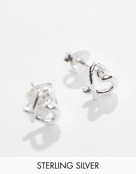 Kingsley Ryan Sterling Silver knot heart stud earrings in silver