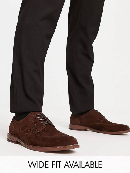 ASOS DESIGN brogue shoes in brown faux suede