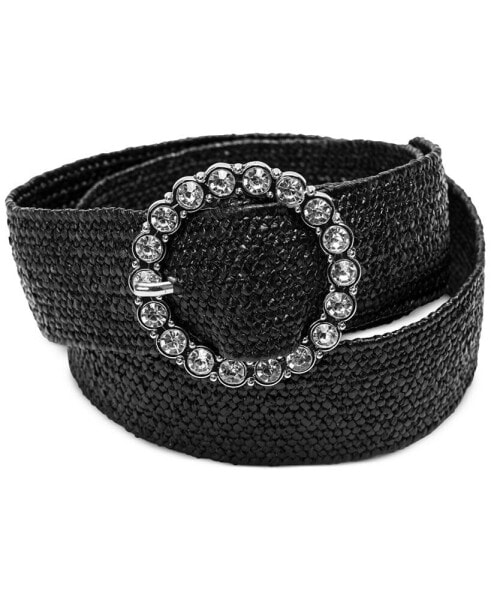Women's Embellished Stretch Straw Belt, Created for Macy's