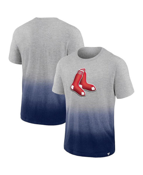 Men's Heathered Gray and Heathered Navy Boston Red Sox Iconic Team Ombre Dip-Dye T-shirt
