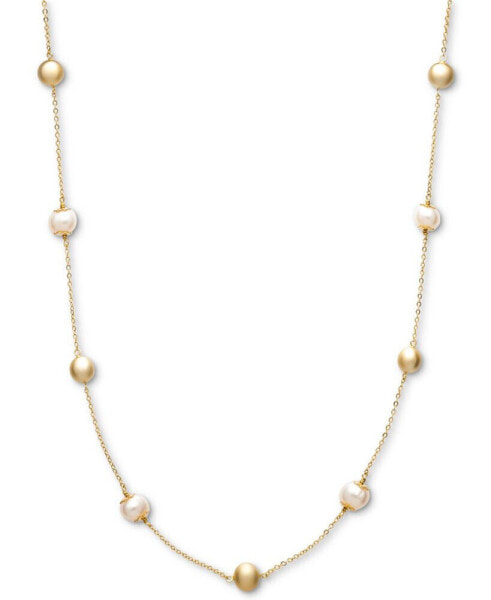 Macy's cultured Freshwater Pearl (8mm) and Bead Station Necklace in 18k Gold over Sterling Silver