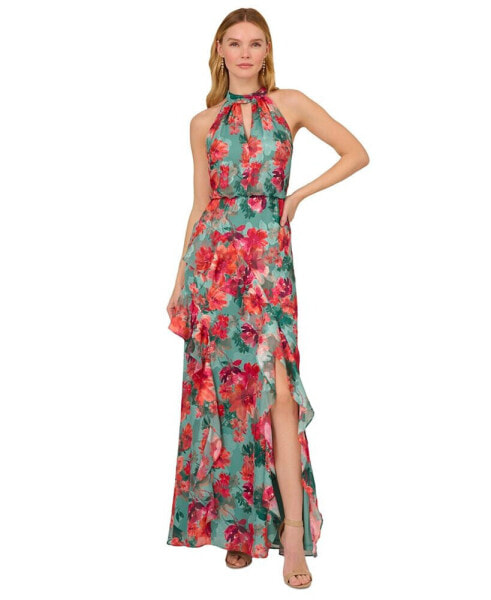 Women's Printed Ruffled Mermaid Gown