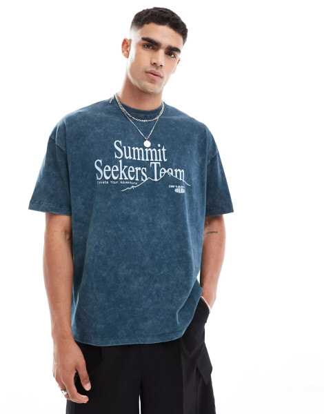 ASOS DESIGN oversized t-shirt in washed navy with text front print