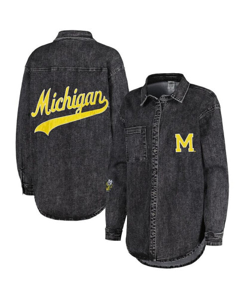 Куртка свитшот женская Gameday Couture Michigan Wolverines Charcoal Oversized denim Button-Up - Мульти-принт