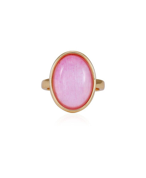 Gold-Tone Pink Glass Stone Ring