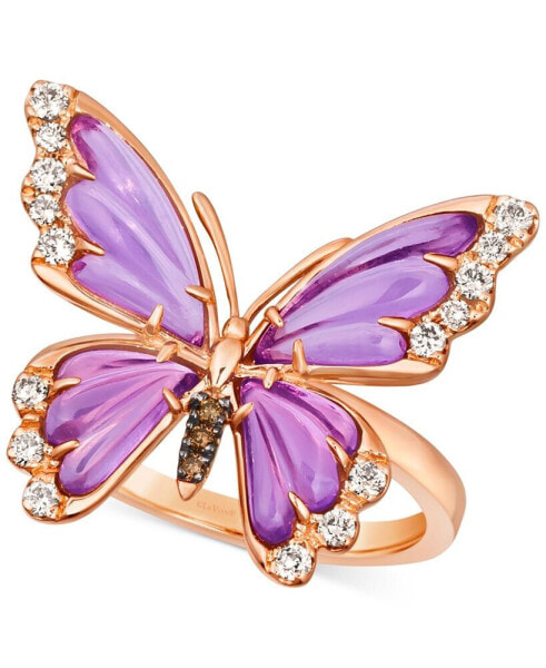 Grape Amethyst (2-5/8 ct. t.w.) & Diamond (1/4 ct. t.w.) Butterfly Statement Ring in 14k Rose Gold