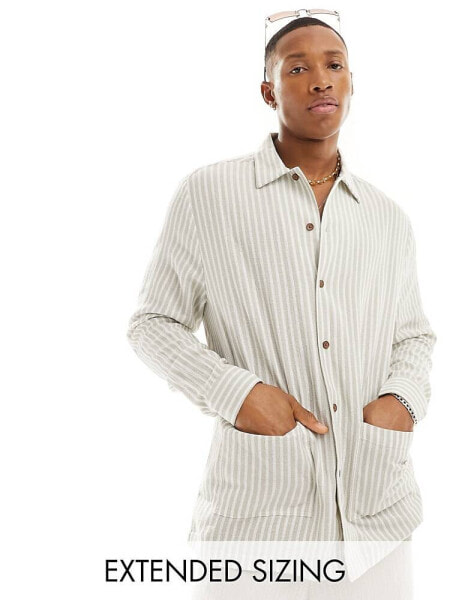 ASOS DESIGN relaxed shirt in beige and white stripe 