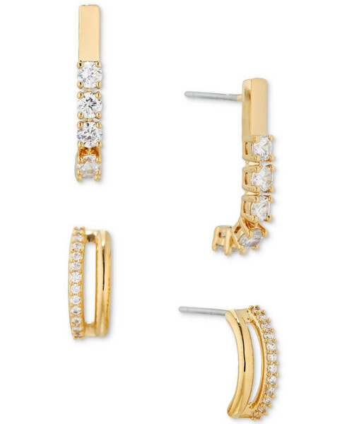 18k Gold-Plated 2-Pc. Set Cubic Zirconia J-Hoop Earrings