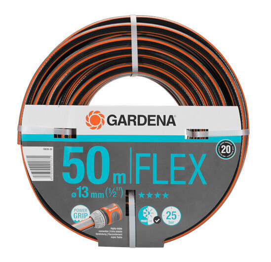 Шланг GARDENA Comfort FLEX - 50 м - Над землей - Черный - Серый - Оранжевый - 25 бар - 1.3 см - 1/2"