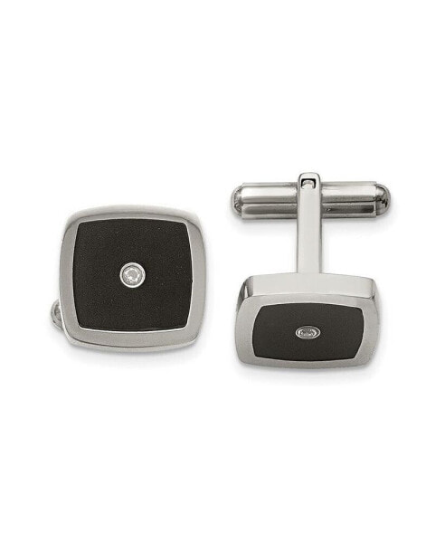 Stainless Steel Polished Enameled CZ Cufflinks