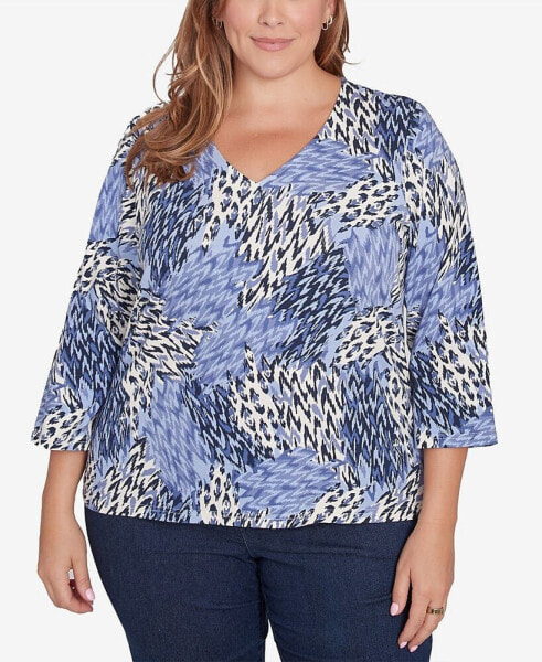 Plus Size Printed Essentials 3/4 Sleeve Top