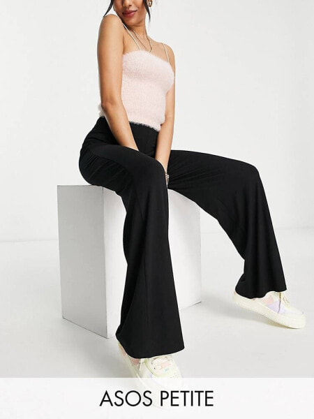 ASOS DESIGN Petite basic wide leg jersey trouser in black