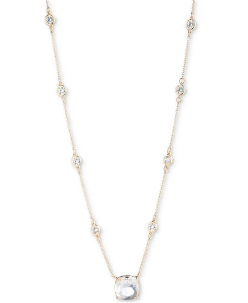 Lauren Ralph Lauren gold-Tone Crystal Cushion Pendant Necklace, 16" + 3" extender