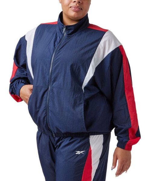 Plus Size Zip-Front Long-Sleeve Colorblocked Jacket