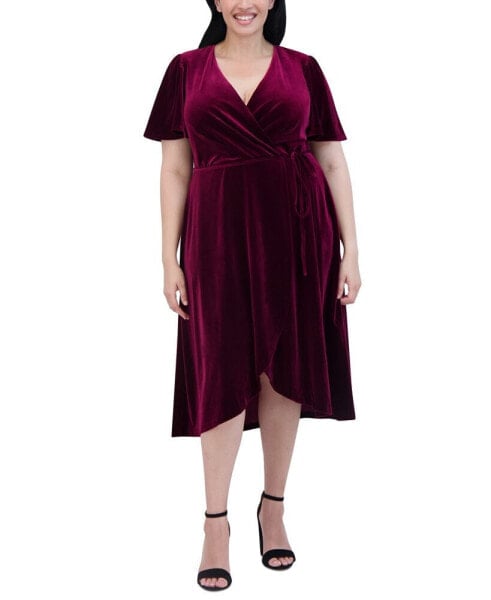 Plus Size Velvet Faux-Wrap Midi Dress