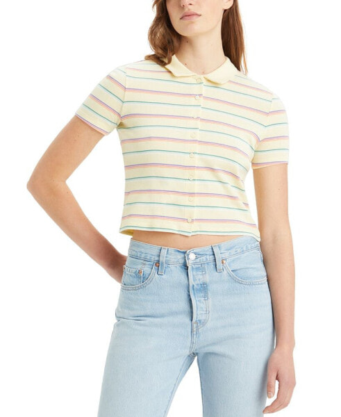 Women's Suki Cotton Stripe-Print Button-Front Polo Shirt