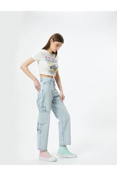 Джинсы прямого кроя высокой посадки Kargo Kot Pantolon Straight Jean с карманами - Eve Jean