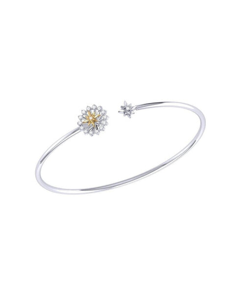 Starburst Design Sterling Silver and Diamond Adjustable Women Cuff