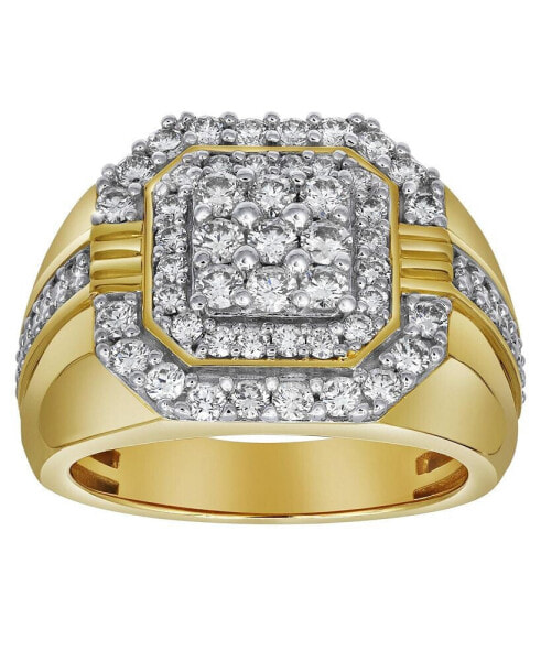 Golden Gloves Natural Certified Diamond 1.75 cttw Round Cut 14k Yellow Gold Statement Ring for Men