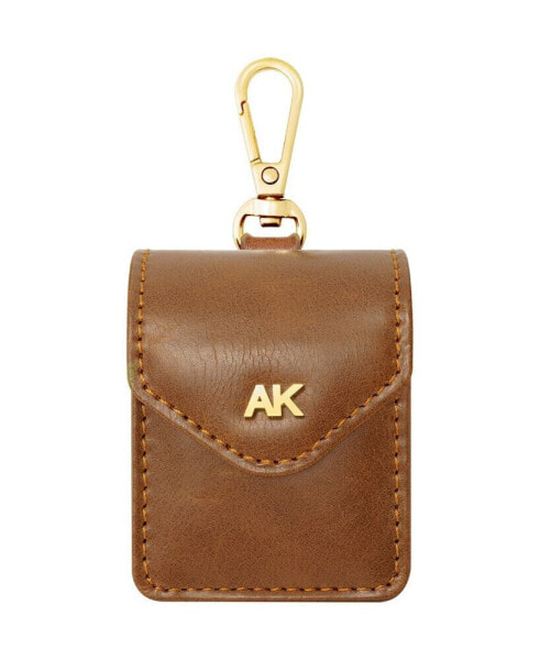 Women's Honey Brown Faux Leather Holder with Gold-Tone Alloy AK Symbol and Matching Carabiner Clip