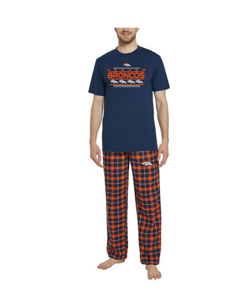 Men's Navy, Orange Denver Broncos Arctic T-shirt and Flannel Pants Sleep Set