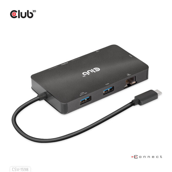 Club 3D USB Gen2 Type-C to Dual DisplayPort 4k60Hz 7-in-1 HUB - USB 3.2 Gen 2 (3.1 Gen 2) Type-C - 100 W - 1.4/2.2 - 10,100,1000 Mbit/s - Black - 4K Ultra HD