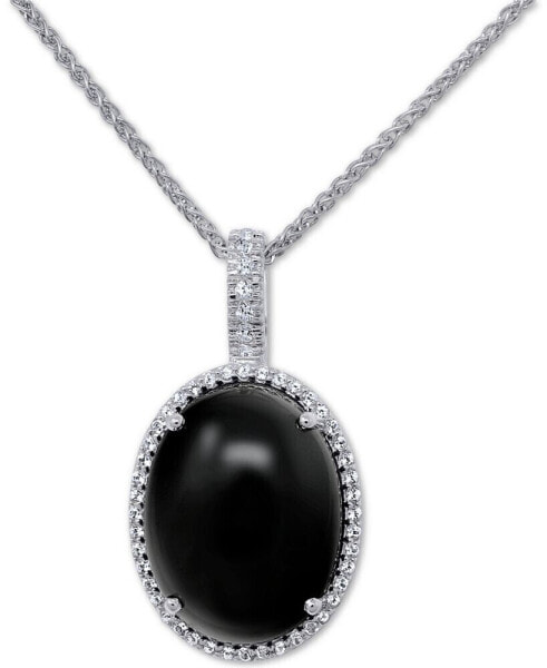 Macy's onyx (20 x 15mm) & Cubic Zirconia 18" Pendant Necklace in Sterling Silver
