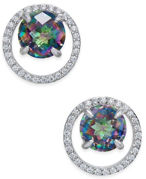 Mystic Topaz (1-3/4 ct. t.w.) and Diamond (1/6 ct. t.w.) Circle Stud Earrings in Sterling Silver