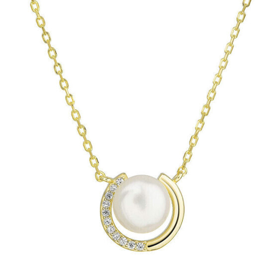 Gold-plated necklace with real river pearl and zircons 22039.1 (chain, pendant)