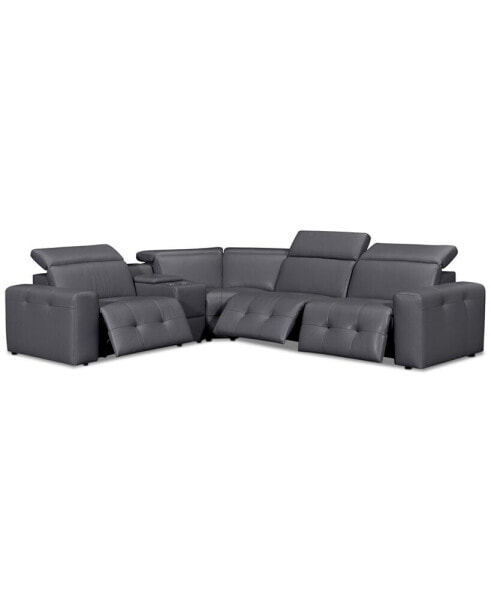 CLOSEOUT! Haigan 5-Pc. Leather "L" Shape Sectional Sofa with 3 Power Recliners, Created for Macy's