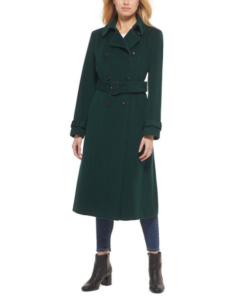 Women's Double-Breasted Belted Wool Blend Trench Coat