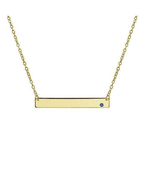 Horizontal Sideway Flat Bar Name Plated Pendant Necklace Gold Plated Sterling Silver With Crystal